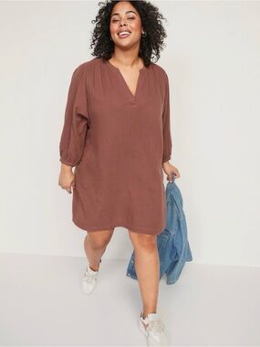 🫶🏽NWT🫶🏽 Old Navy Long-Sleeve 100% Cotton Poet Mini Swing Dress  Size 4X